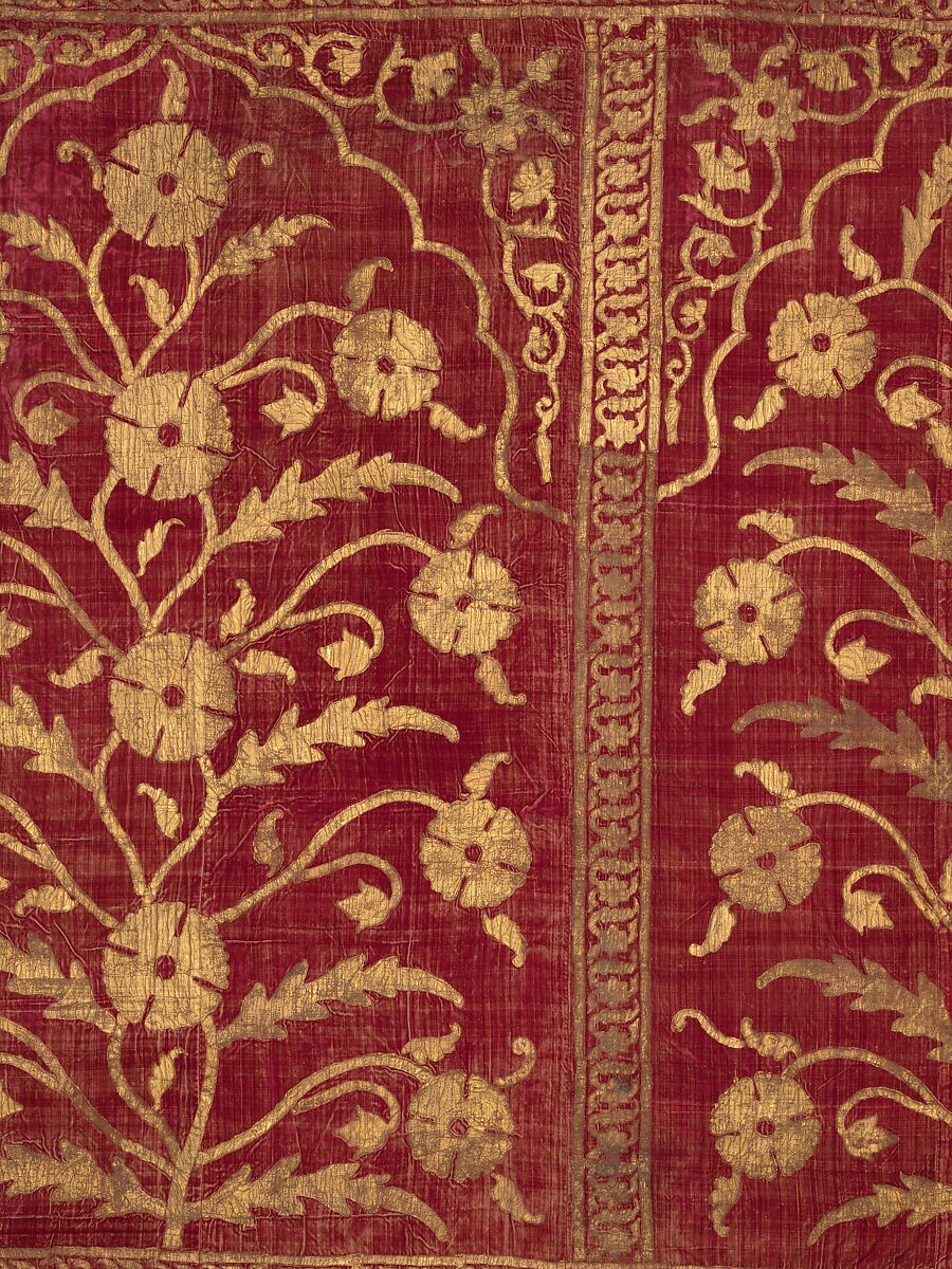 Floral Tent Panel, Silk, gold; cut velvet, painted