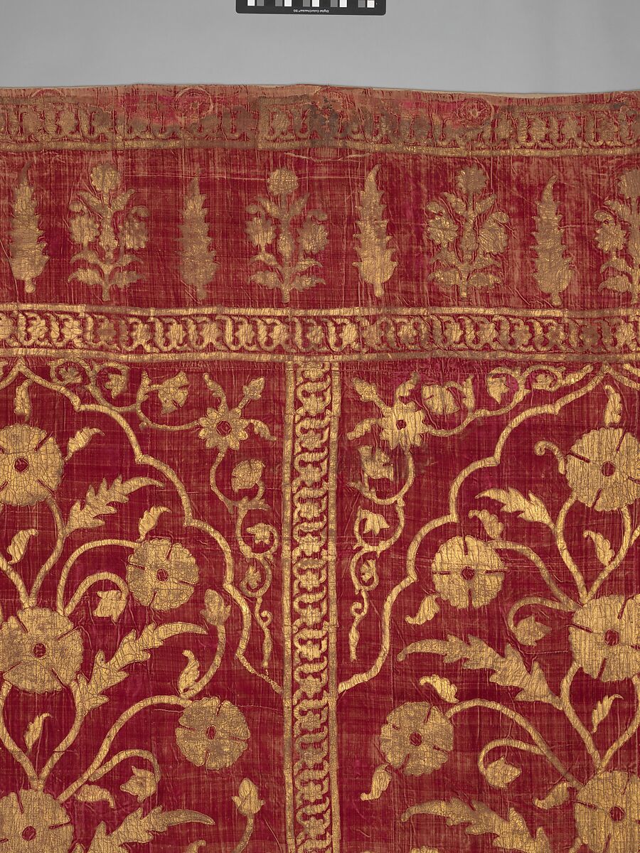 Floral Tent Panel, Silk, gold; cut velvet, painted