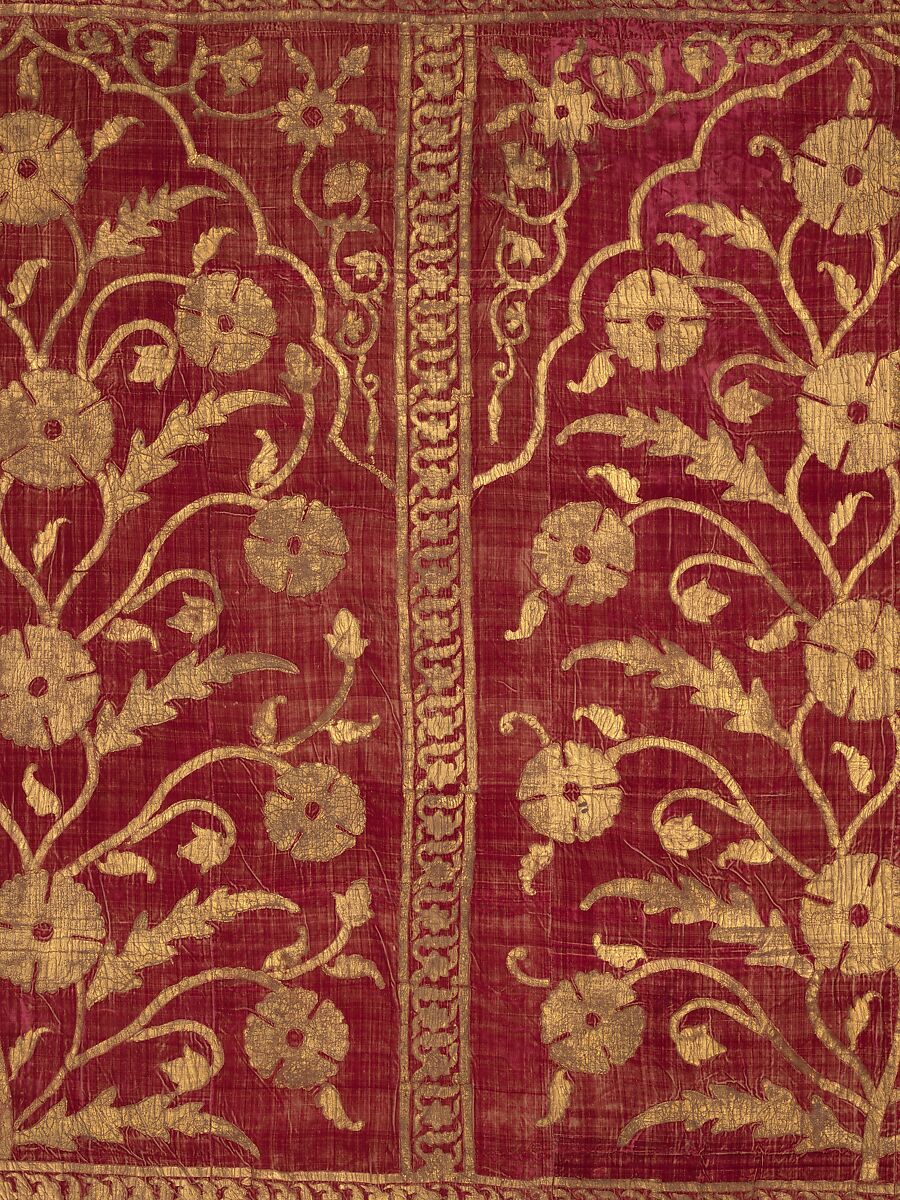Floral Tent Panel, Silk, gold; cut velvet, painted