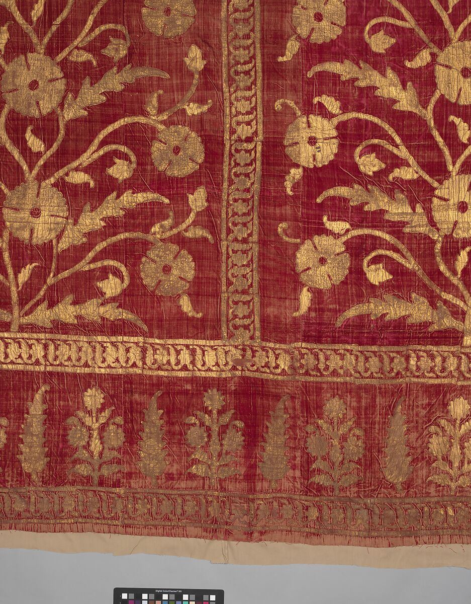 Floral Tent Panel, Silk, gold; cut velvet, painted