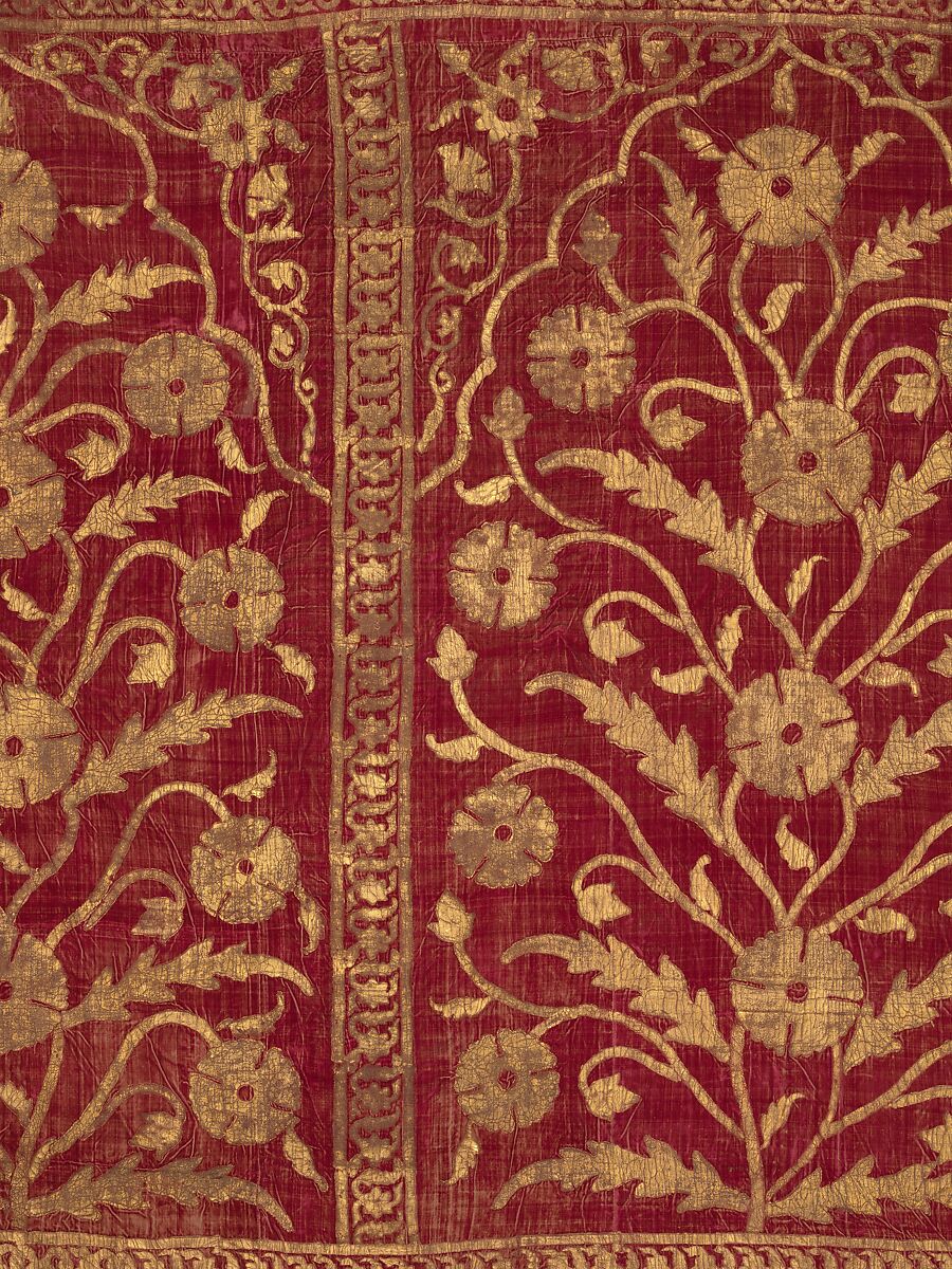 Floral Tent Panel, Silk, gold; cut velvet, painted