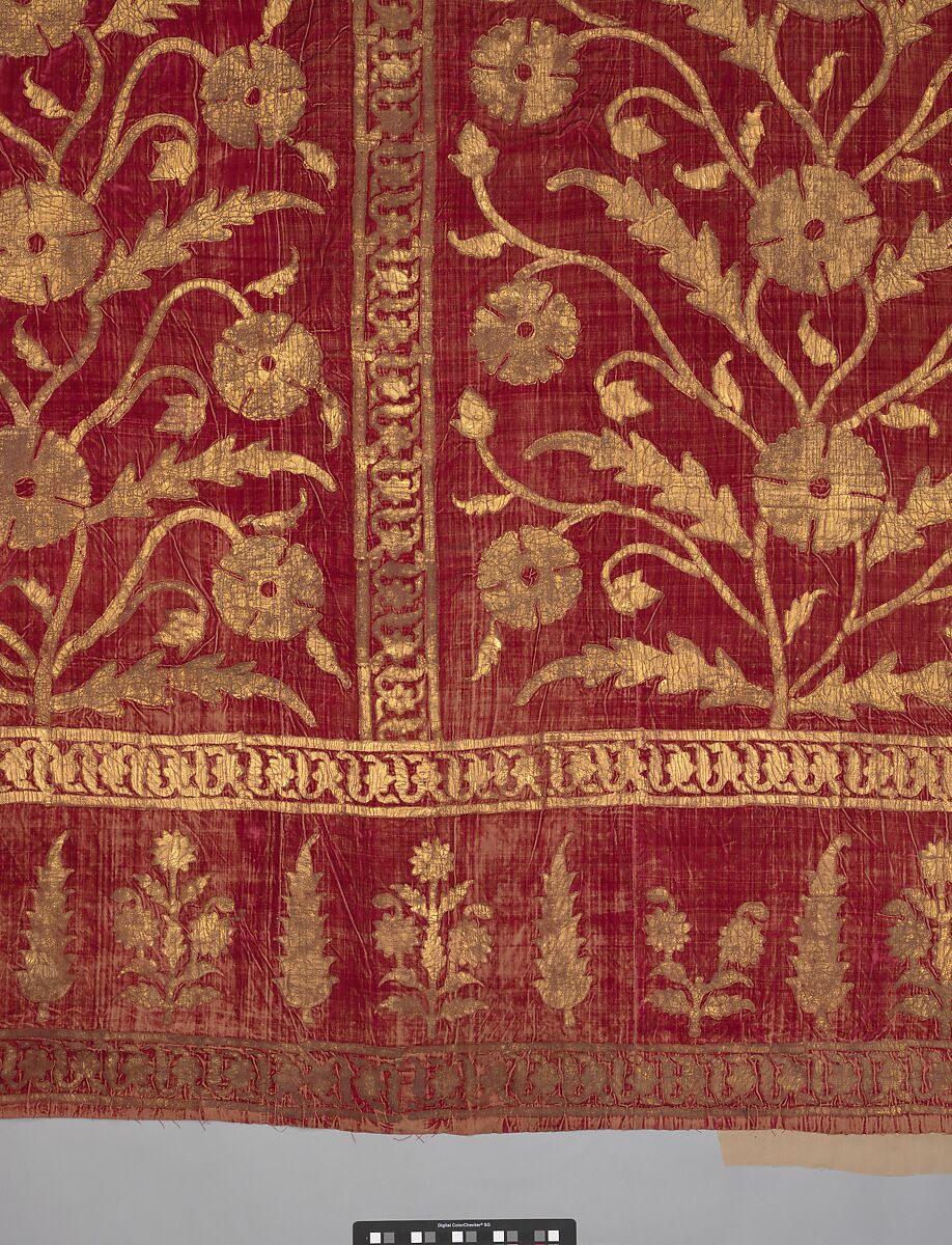 Floral Tent Panel, Silk, gold; cut velvet, painted