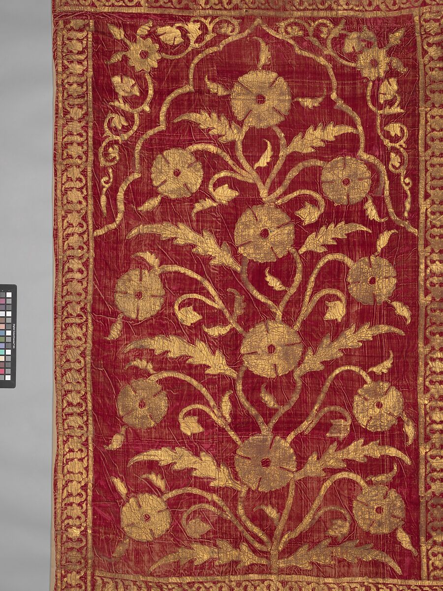 Floral Tent Panel, Silk, gold; cut velvet, painted