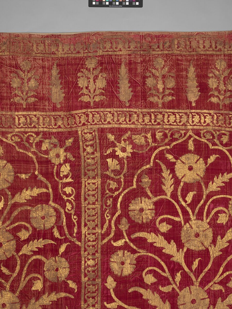 Floral Tent Panel, Silk, gold; cut velvet, painted