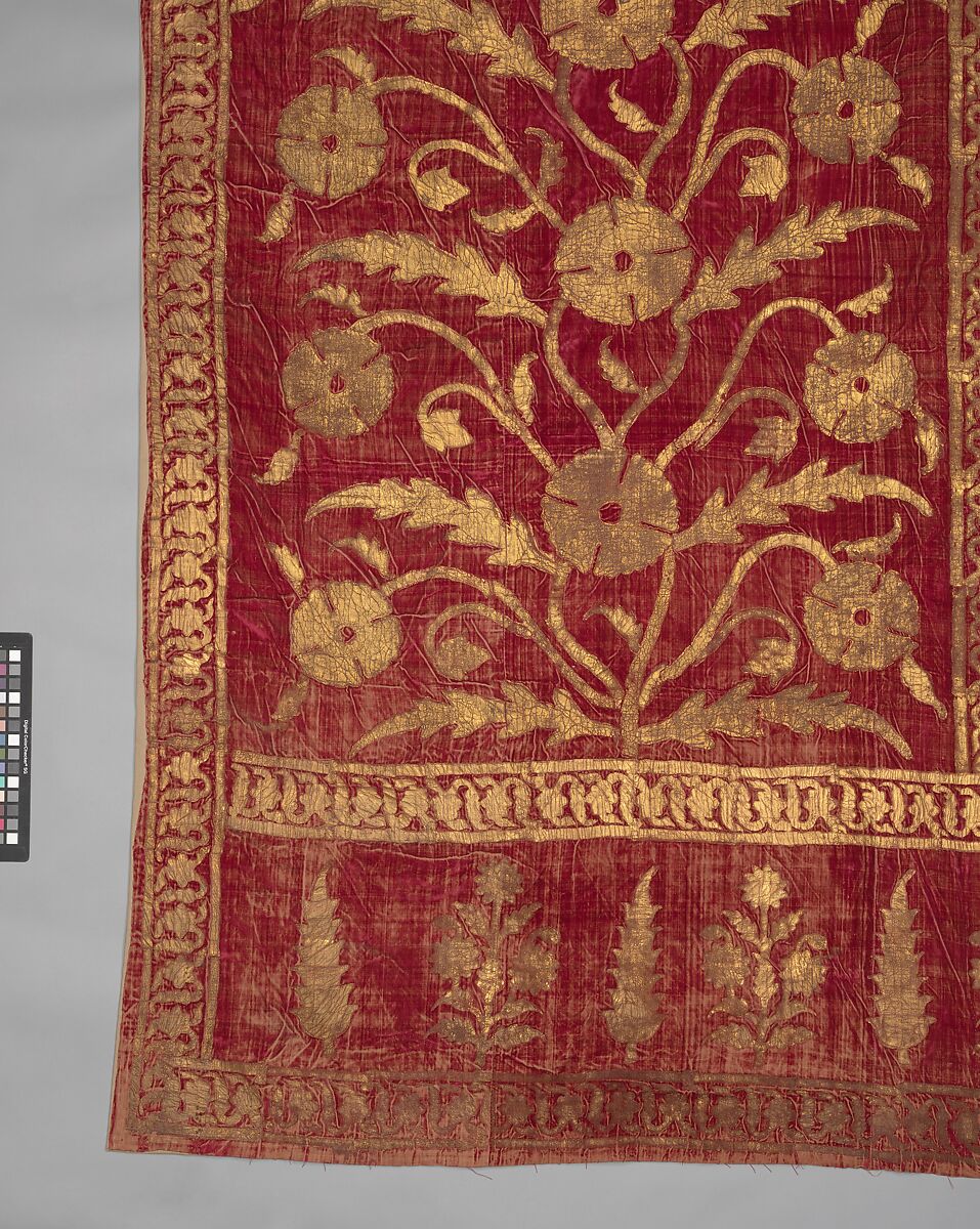 Floral Tent Panel, Silk, gold; cut velvet, painted