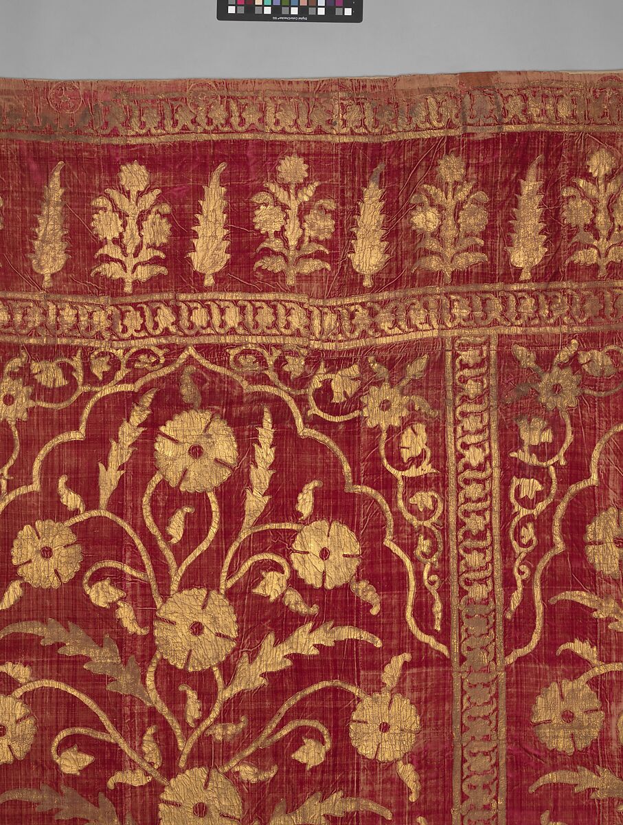 Floral Tent Panel, Silk, gold; cut velvet, painted