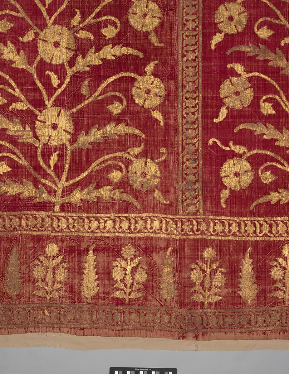 Floral Tent Panel, Silk, gold; cut velvet, painted