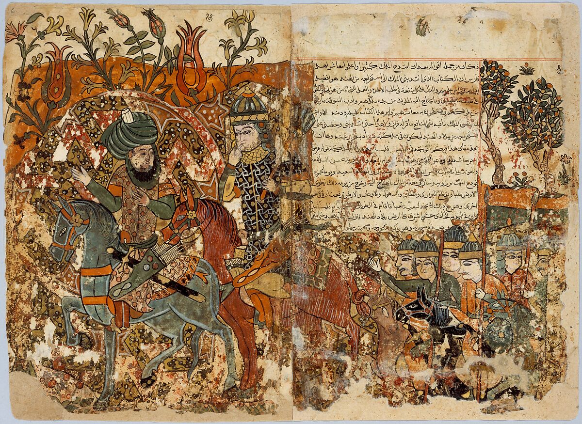 "Burzuya's Mission" Folio 5v, 6r from a Kalila Wa Dimna of Bidpai, Ink and opaque watercolor on paper