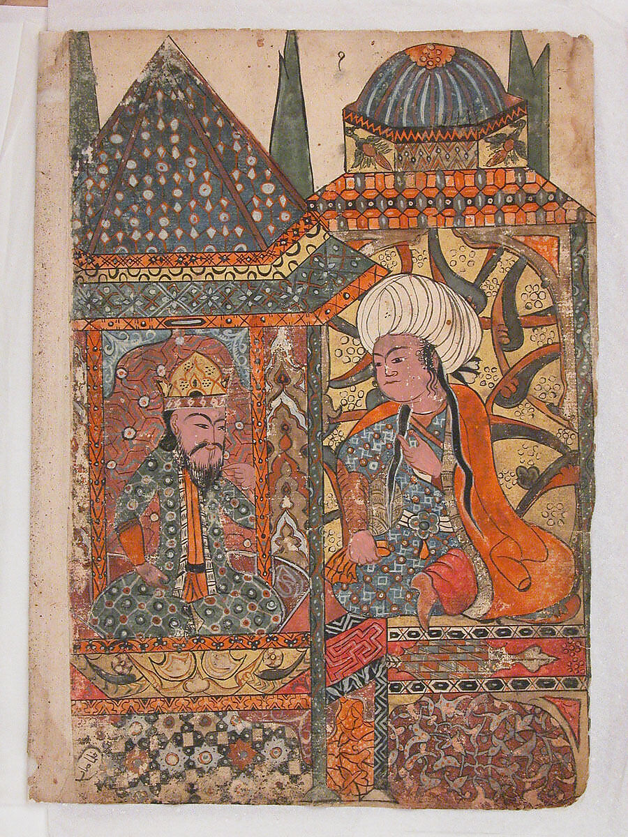 "Burzuyeh is Summoned by Nushirvan on his Return from India", Folio from a Kalila wa Dimna, Ink and opaque watercolor on paper