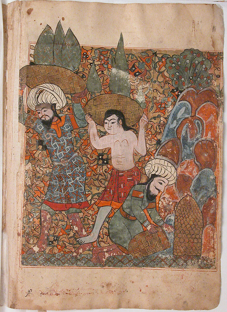 "The Man who Discovers the Treasure has it Carried Away by Hired Workmen", Folio from a Kalila wa Dimna, Ink and opaque watercolor on paper