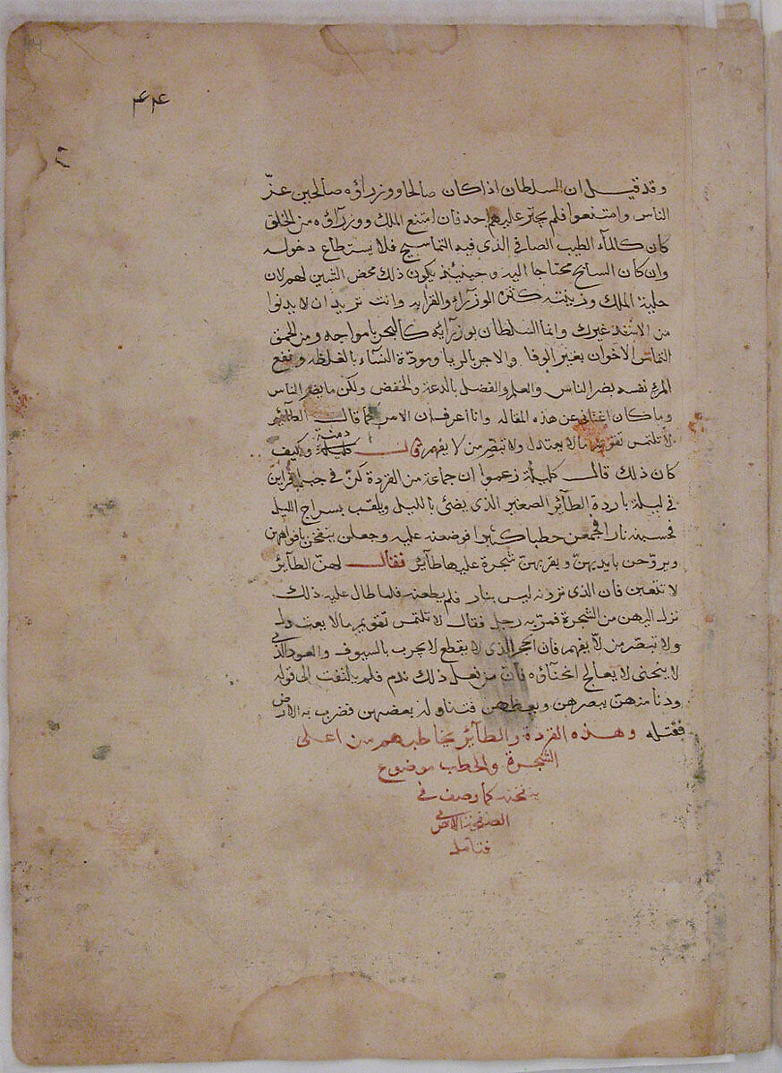 "The Birds and the Monkeys with the Glow Worm", Folio from a Kalila wa Dimna, Ink and opaque watercolor on paper