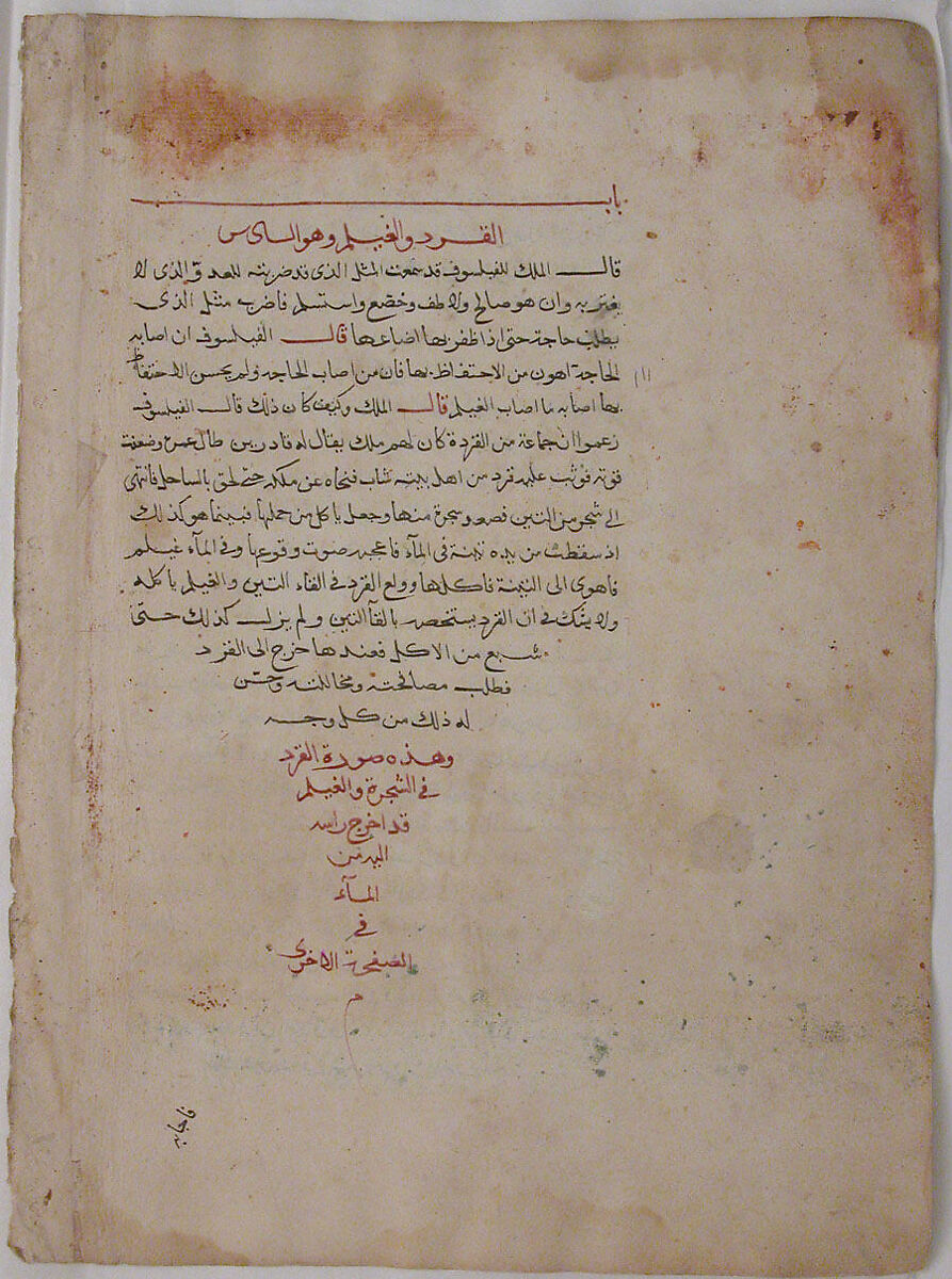 Page of Calligraphy from a Kalila wa Dimna, Ink and opaque watercolor on paper