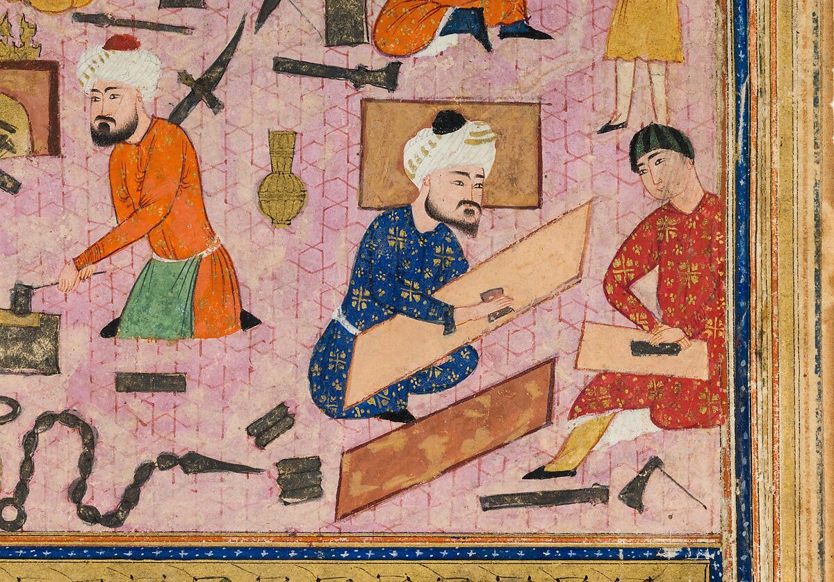 An Arms Workshop, Ink, opaque watercolor, and gold on paper