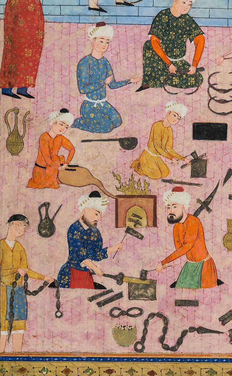 An Arms Workshop, Ink, opaque watercolor, and gold on paper