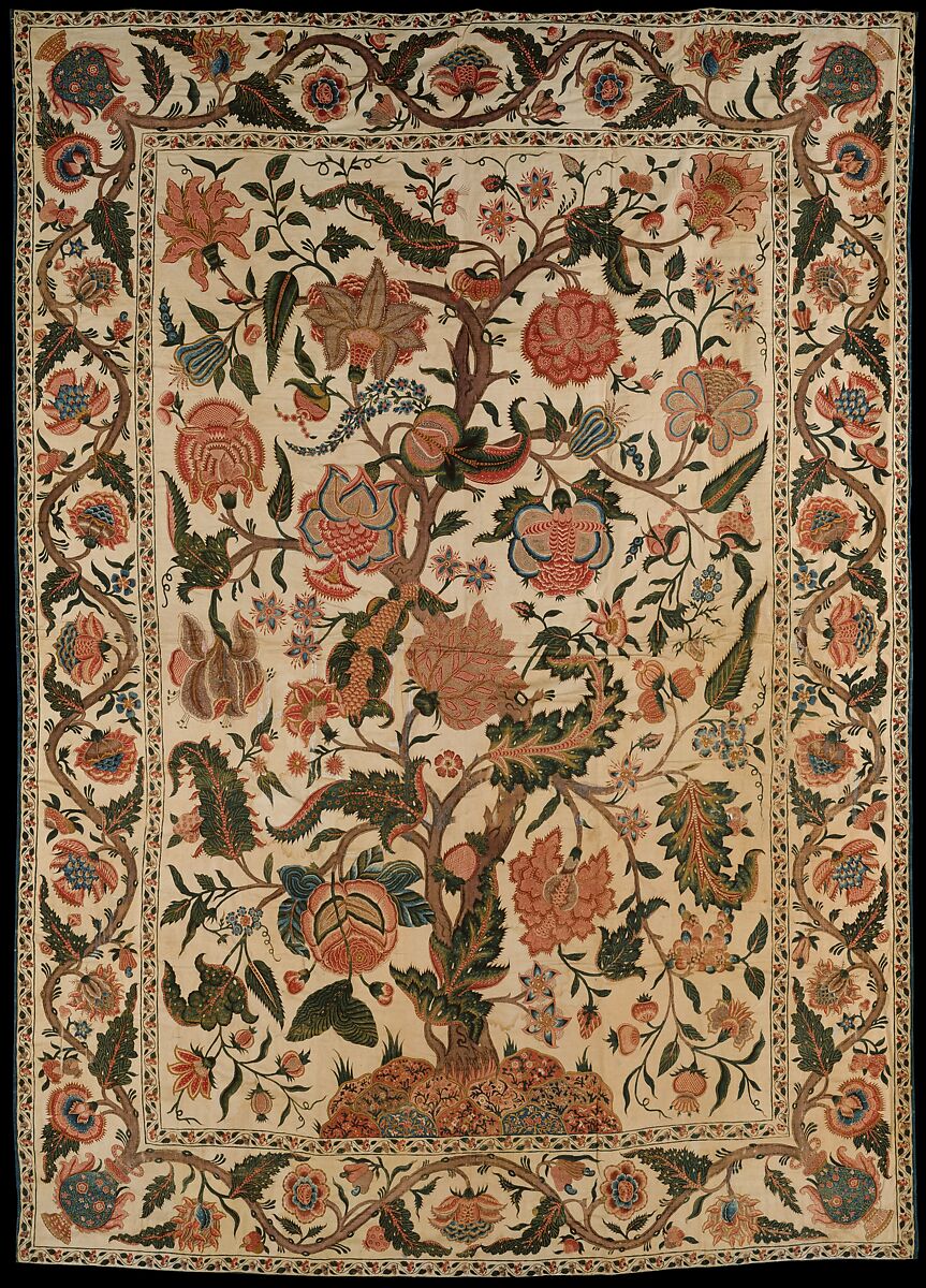 Bed Cover (Palampore), Cotton; plain weave, mordant painted and dyed, resist-dyed