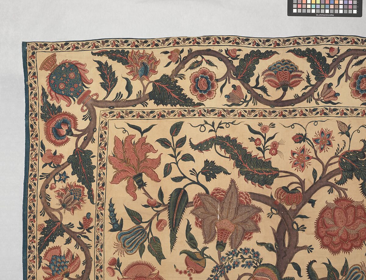 Bed Cover (Palampore), Cotton; plain weave, mordant painted and dyed, resist-dyed