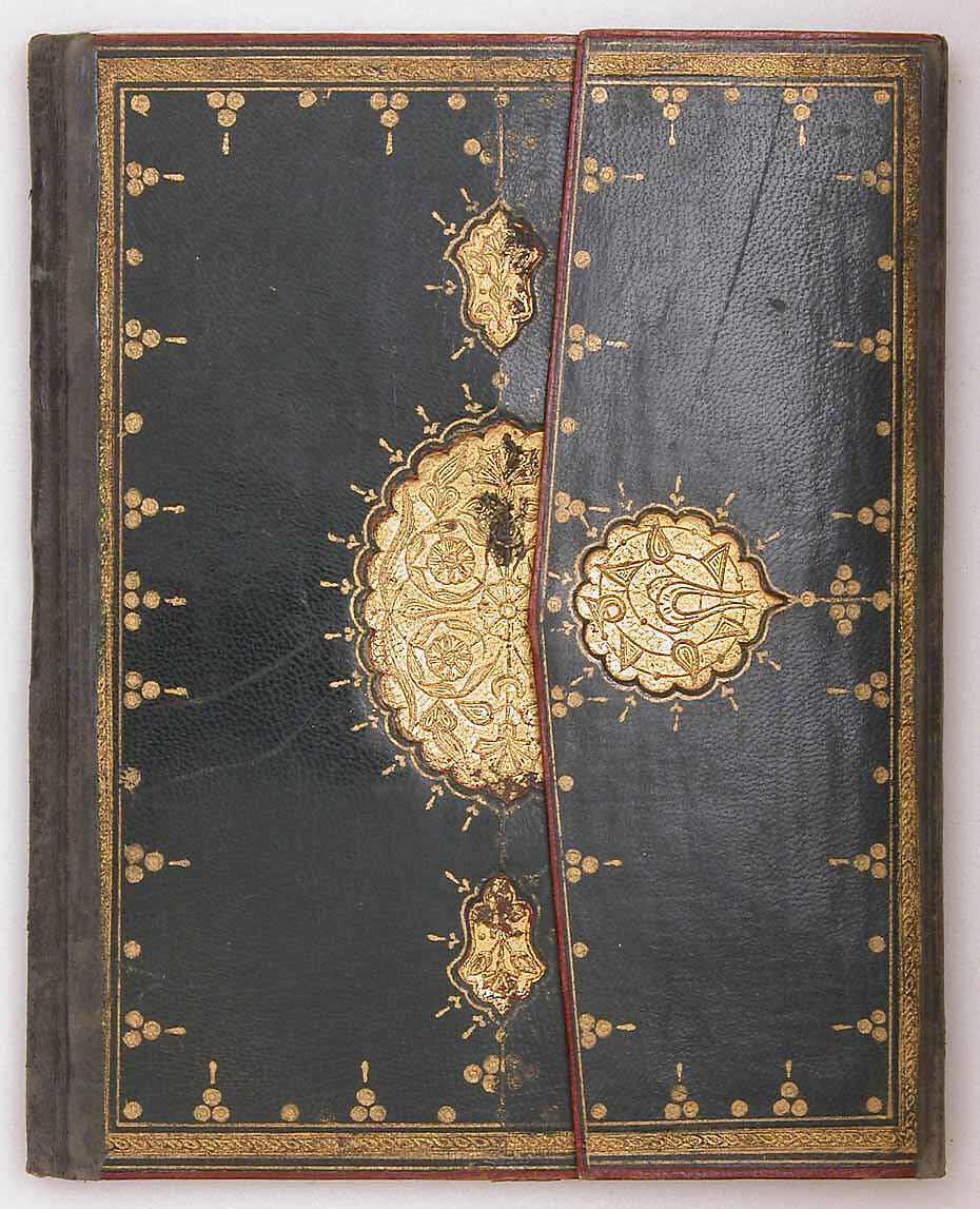 A Manuscript of Five Sections of a Qur'an, Ink, opaque watercolor, and gold on paper; leather binding, stamped and gilded