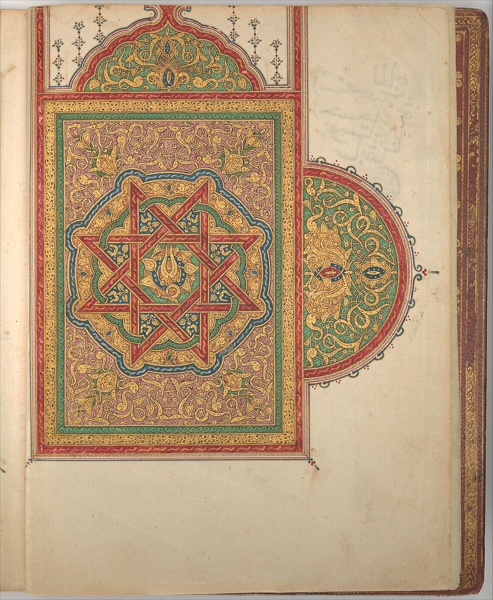 A Manuscript of Five Sections of a Qur'an, Ink, opaque watercolor, and gold on paper; leather binding, stamped and gilded