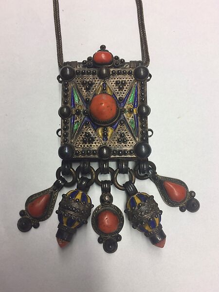 Amulet Case, SIlver, enamel, coral