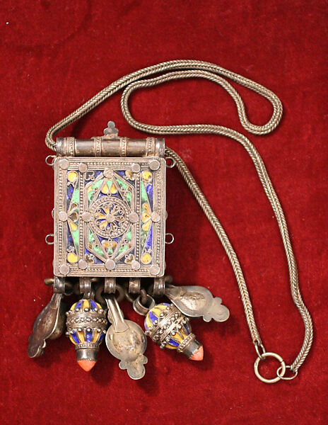 Amulet Case, SIlver, enamel, coral