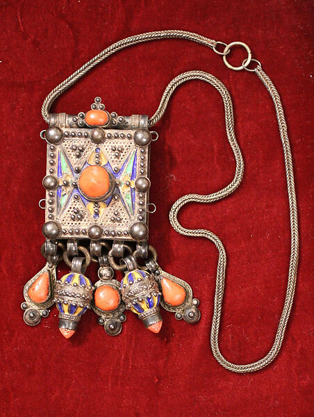 Amulet Case, SIlver, enamel, coral 