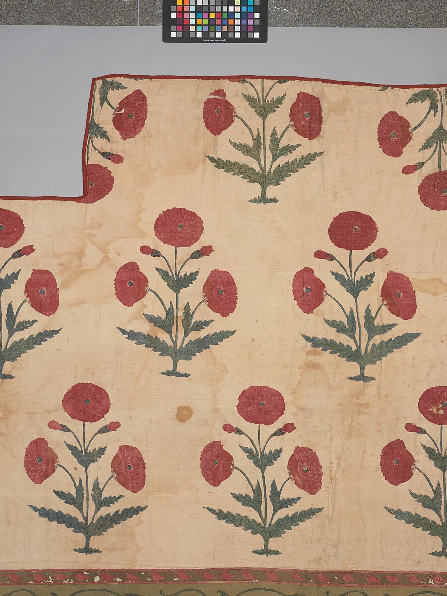 Fragment of a Floorspread, Cotton; plain weave, mordant-painted and dyed, resist-dyed