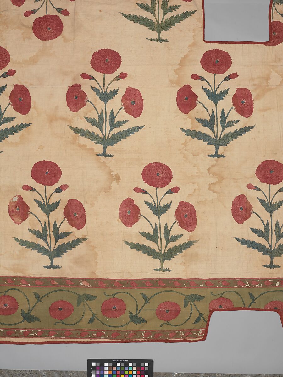 Fragment of a Floorspread, Cotton; plain weave, mordant-painted and dyed, resist-dyed