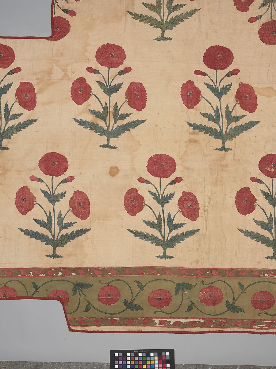 Fragment of a Floorspread, Cotton; plain weave, mordant-painted and dyed, resist-dyed