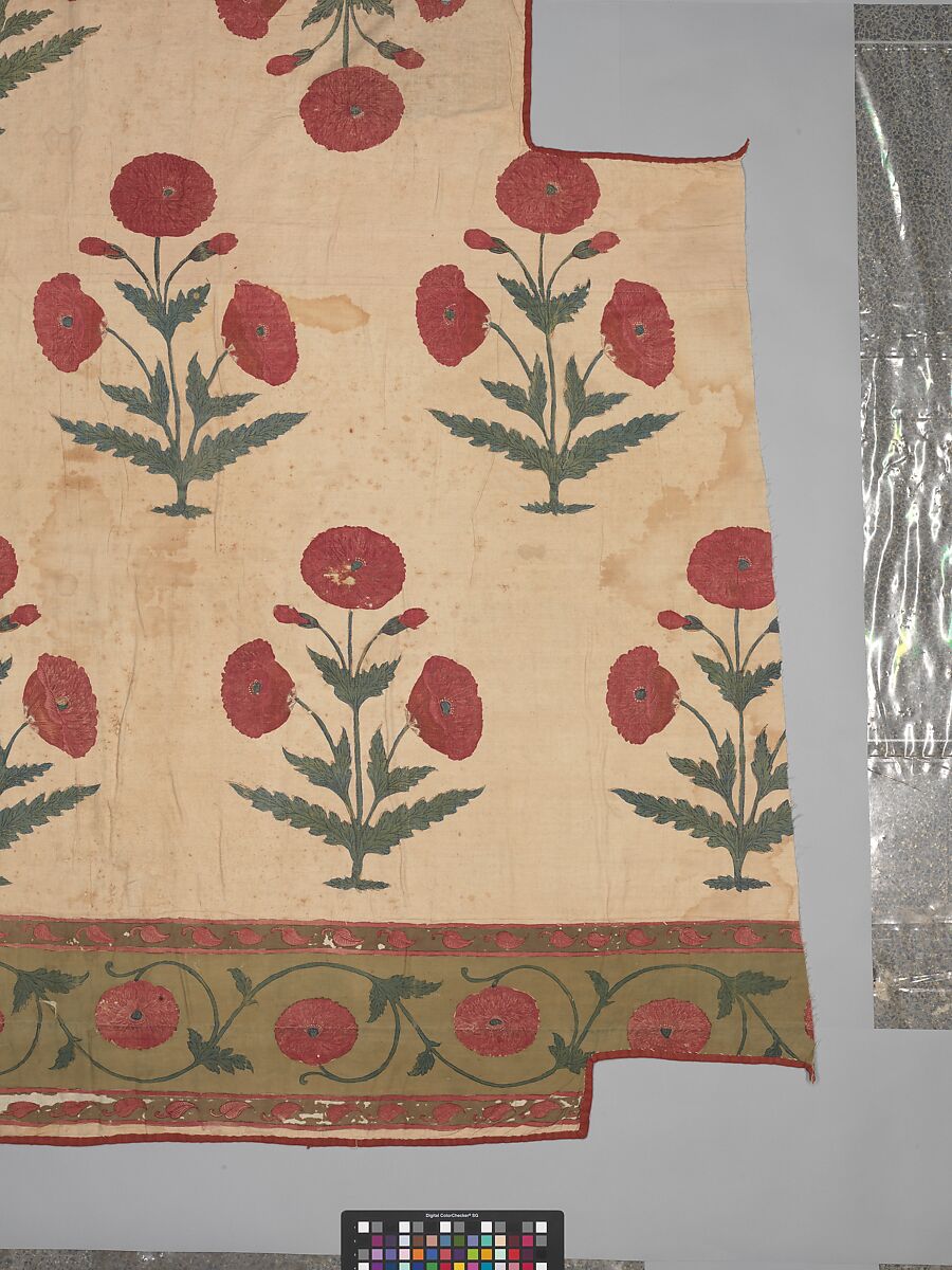 Fragment of a Floorspread, Cotton; plain weave, mordant-painted and dyed, resist-dyed