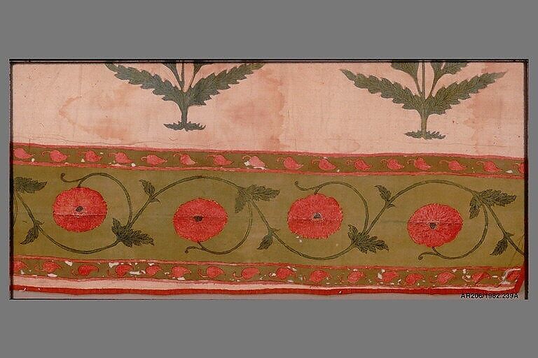 Fragment of a Floorspread, Cotton; plain weave, mordant-painted and dyed, resist-dyed