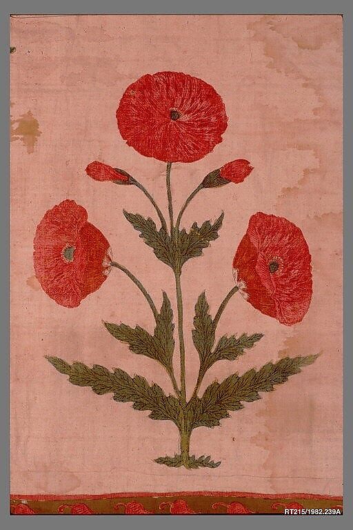 Fragment of a Floorspread, Cotton; plain weave, mordant-painted and dyed, resist-dyed