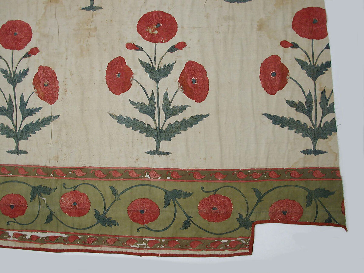 Fragment of a Floorspread, Cotton; plain weave, mordant-painted and dyed, resist-dyed