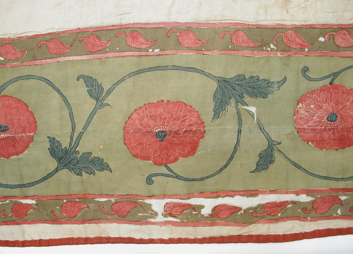 Fragment of a Floorspread, Cotton; plain weave, mordant-painted and dyed, resist-dyed