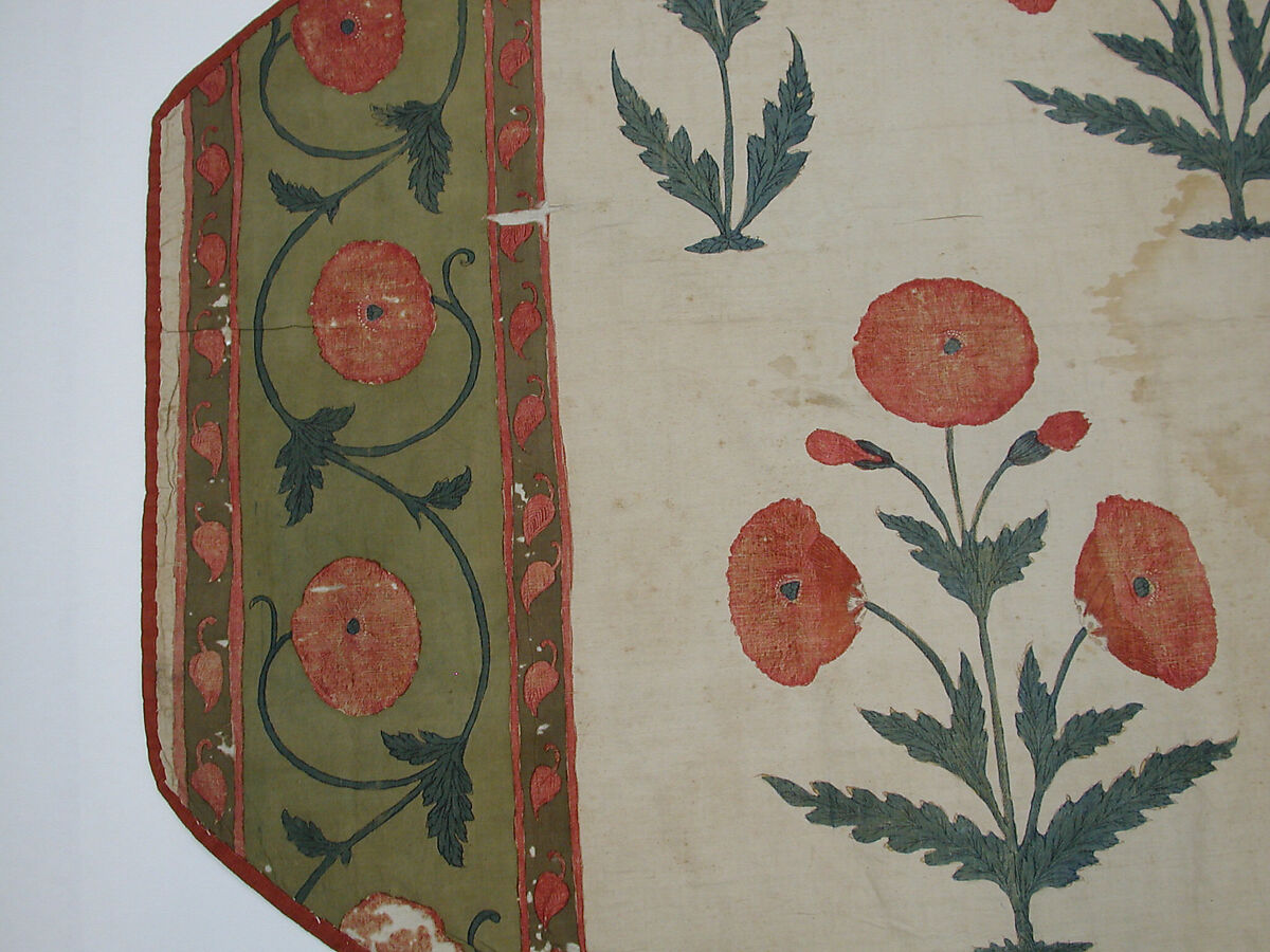 Fragment of a Floorspread, Cotton; plain weave, mordant-painted and dyed, resist-dyed