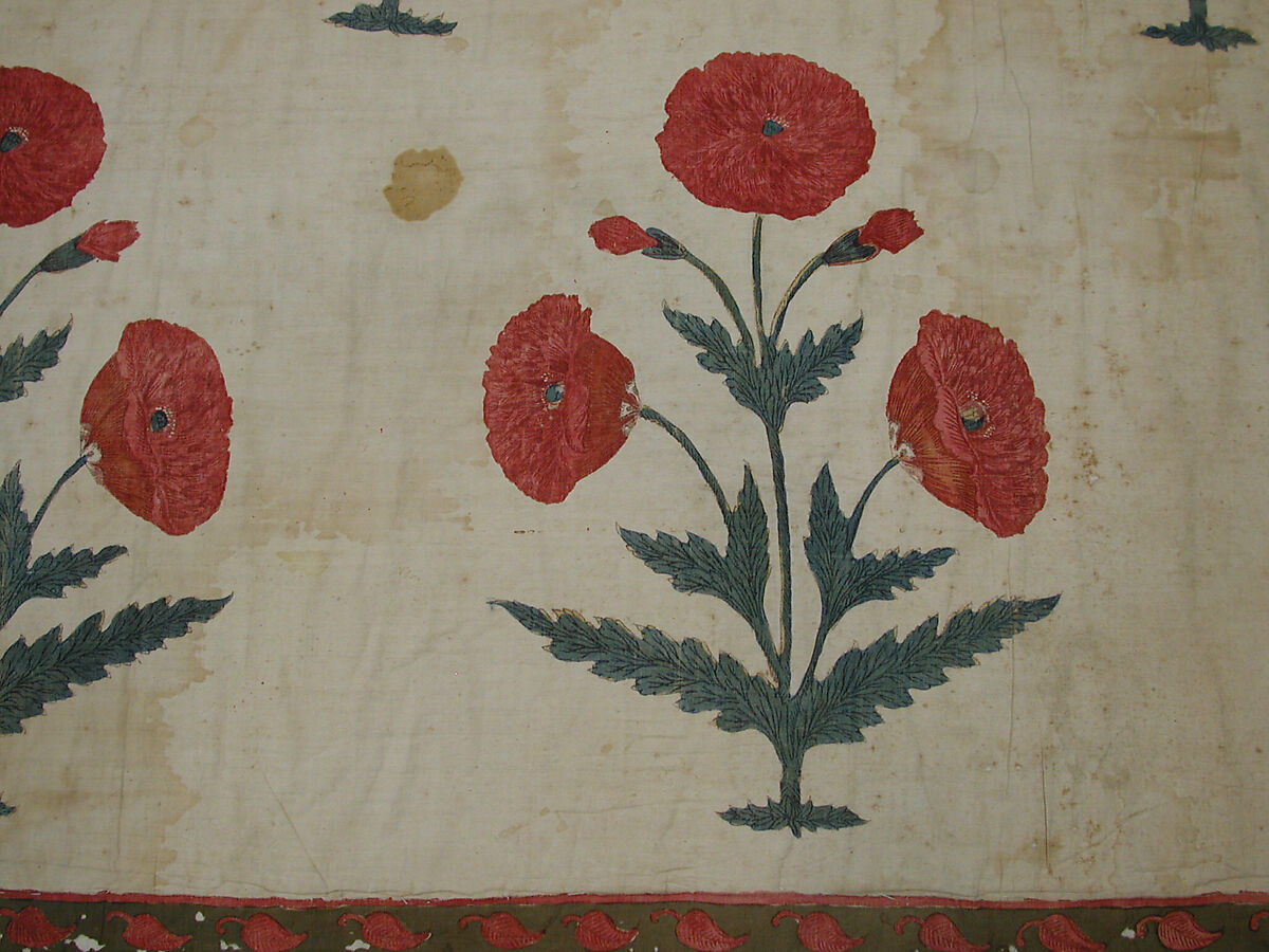 Fragment of a Floorspread, Cotton; plain weave, mordant-painted and dyed, resist-dyed