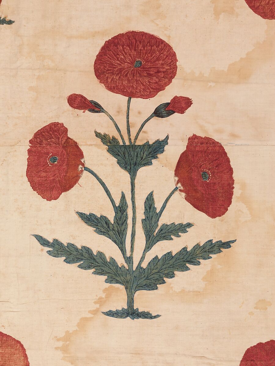 Fragment of a Floorspread, Cotton; plain weave, mordant-painted and dyed, resist-dyed