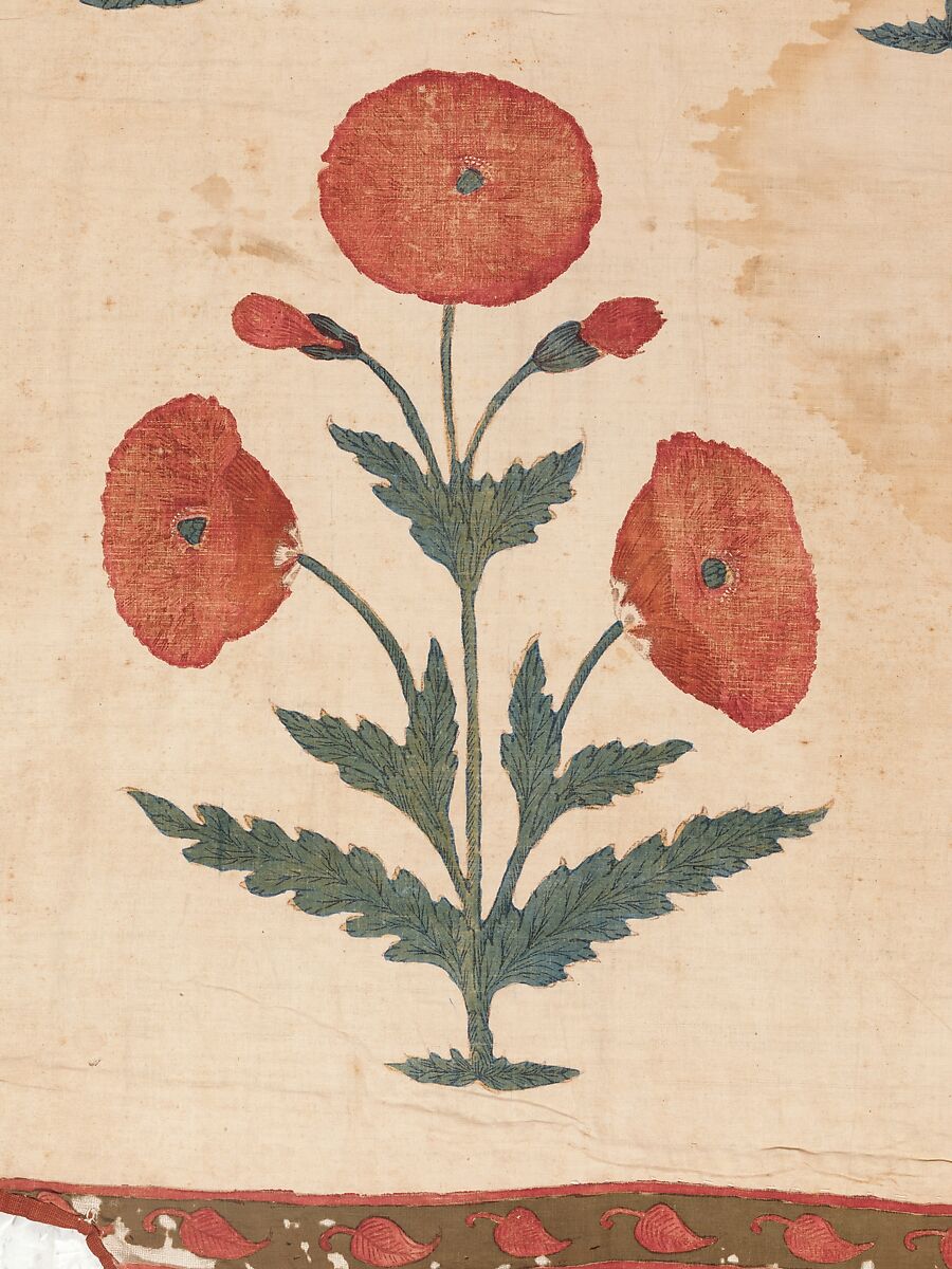 Fragment of a Floorspread, Cotton; plain weave, mordant-painted and dyed, resist-dyed