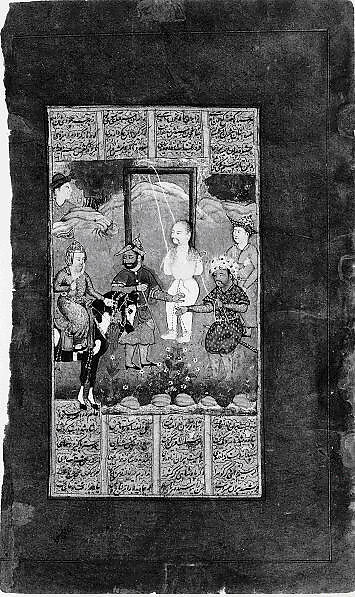 "Rescue of Bizhan by Piran", Folio from a Shahnama (Book of Kings) of Firdausi, Abu'l Qasim Firdausi (Iranian, Paj ca. 940/41–1020 Tus), Ink, opaque watercolor, and gold on paper