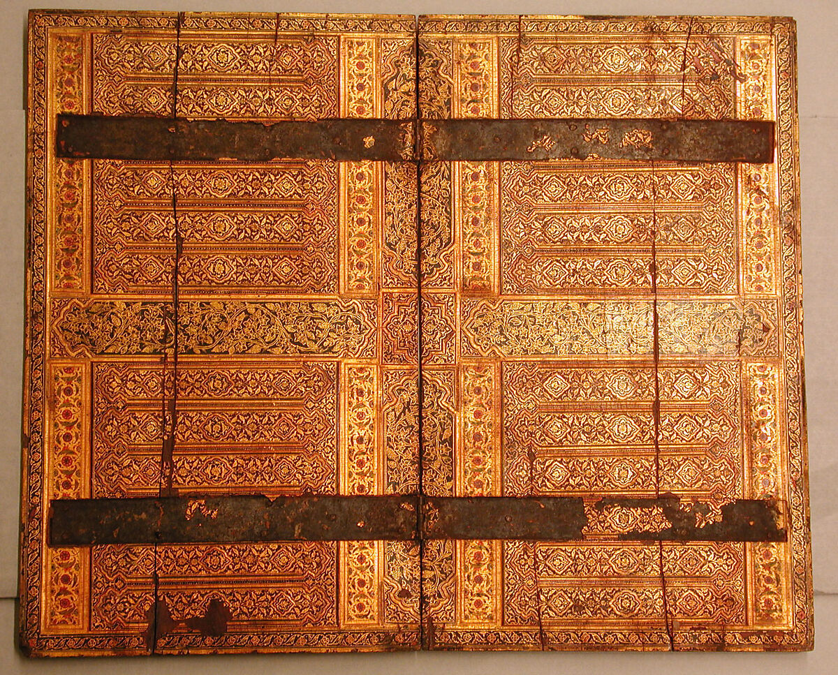 Painted and Inlaid Game Board, Wood; painted, varnished and gilded; with metal hinges