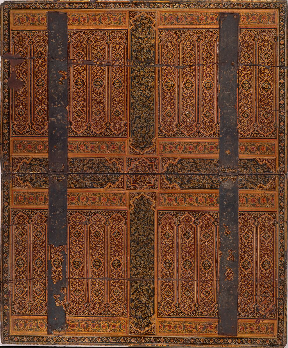 Painted and Inlaid Game Board, Wood; painted, varnished and gilded; with metal hinges