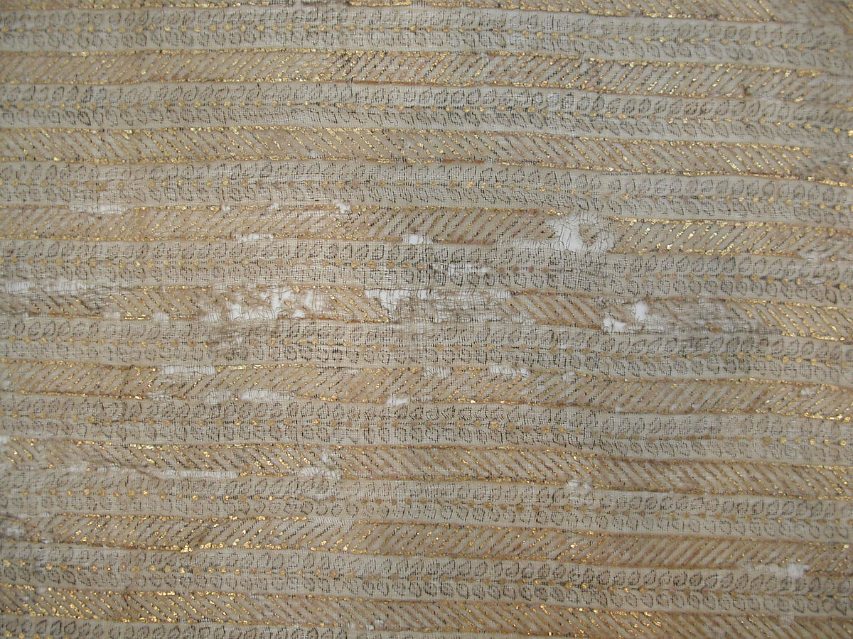 Textile Fragment, Cotton; painted and applied gold leaf