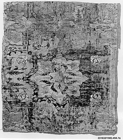 Textile Fragment, Velvet, silk, and metal wrapped yarns