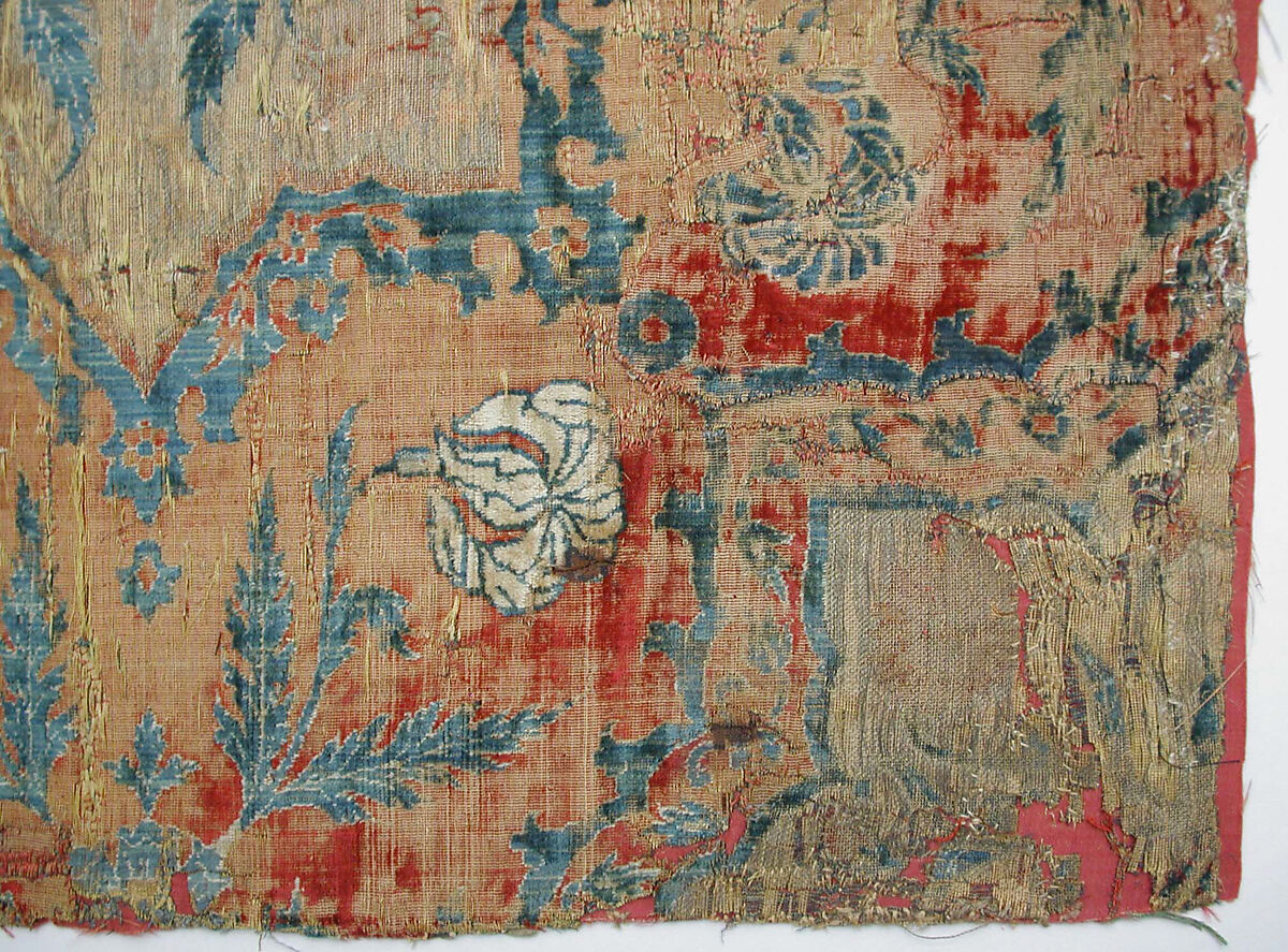 Textile Fragment, Velvet, silk, and metal wrapped yarns