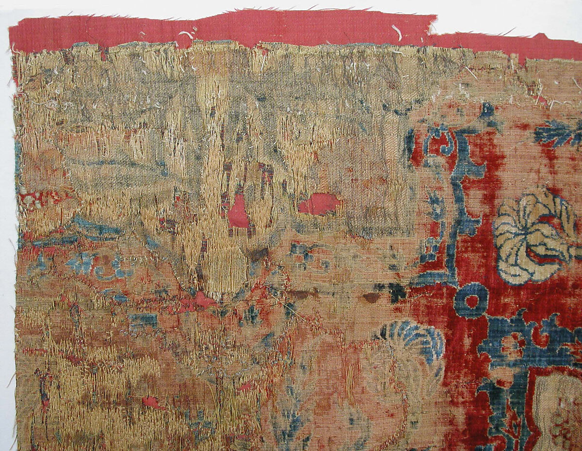 Textile Fragment, Velvet, silk, and metal wrapped yarns
