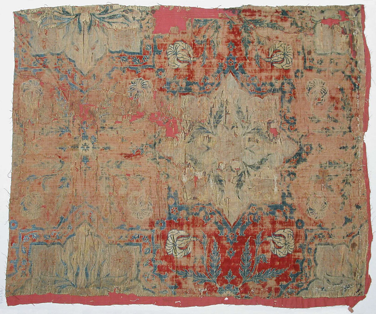 Textile Fragment, Velvet, silk, and metal wrapped yarns 