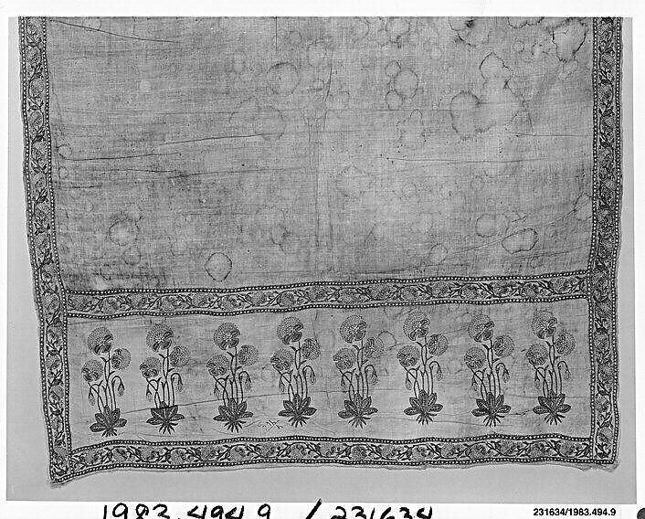 Sash (<Patka>) with a Floral Border, Cotton, silk; plain weave, embroidered