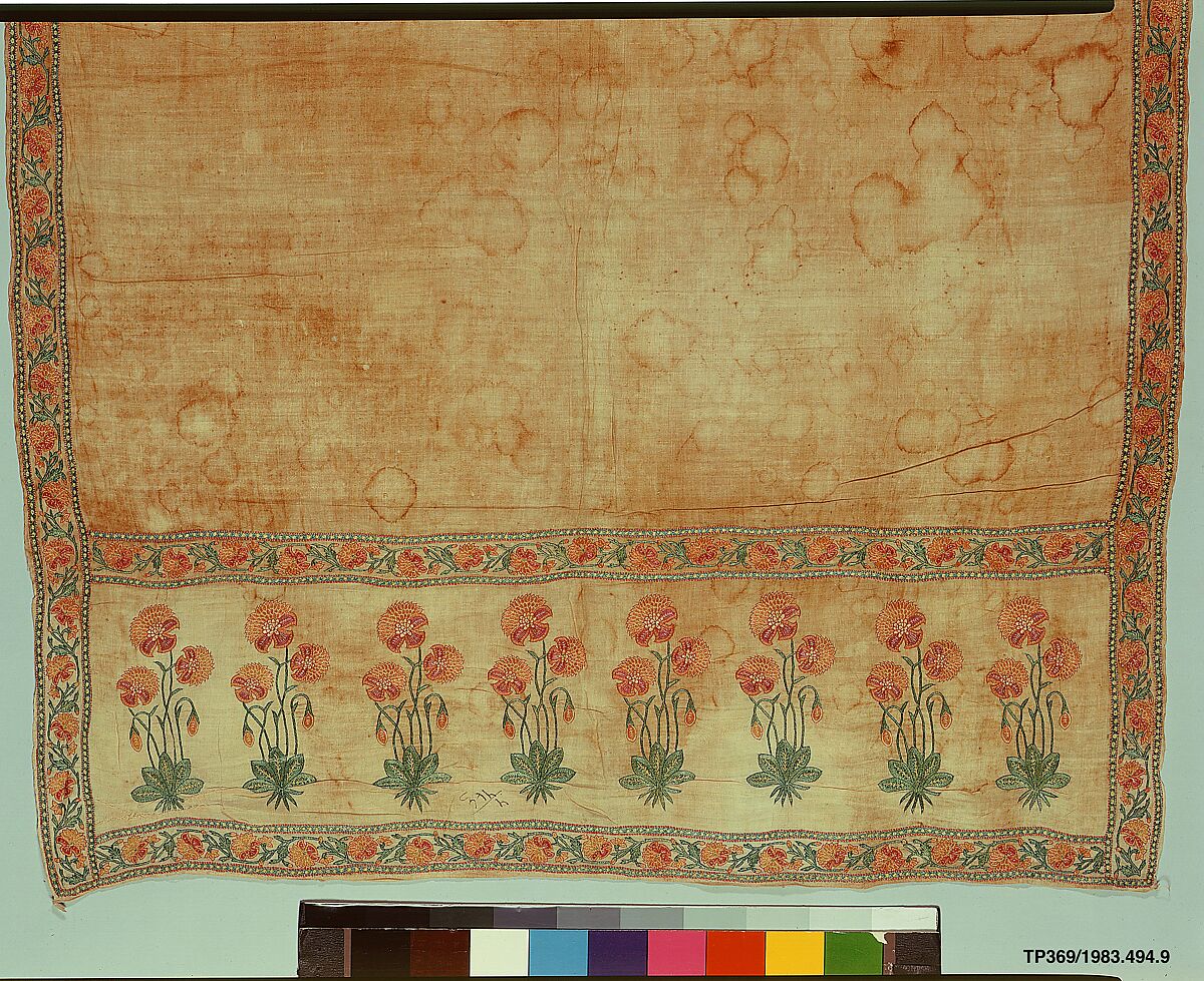 Sash (<Patka>) with a Floral Border, Cotton, silk; plain weave, embroidered