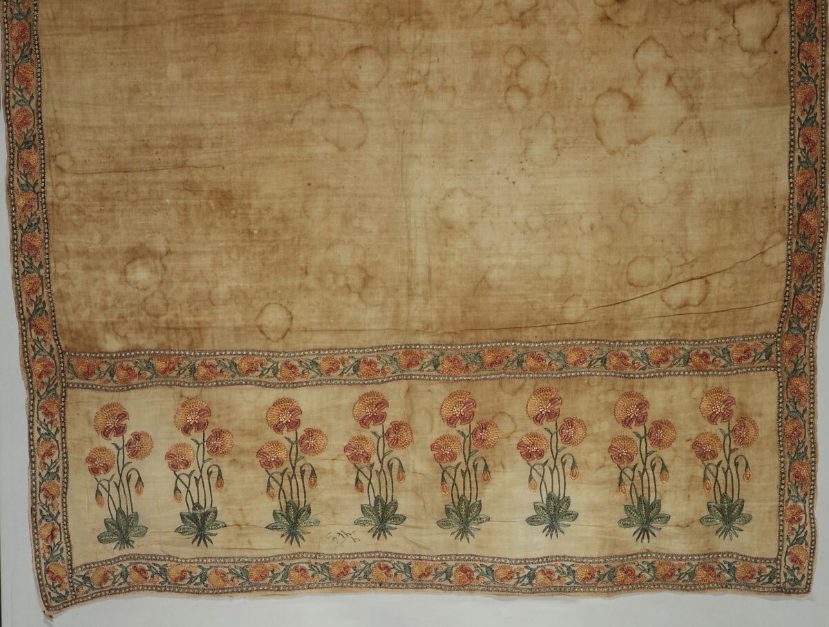 Sash (<Patka>) with a Floral Border, Cotton, silk; plain weave, embroidered