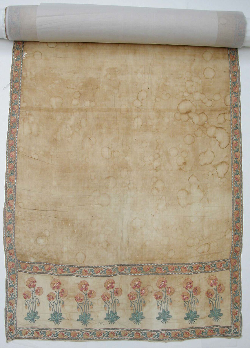 Sash (<Patka>) with a Floral Border, Cotton, silk; plain weave, embroidered