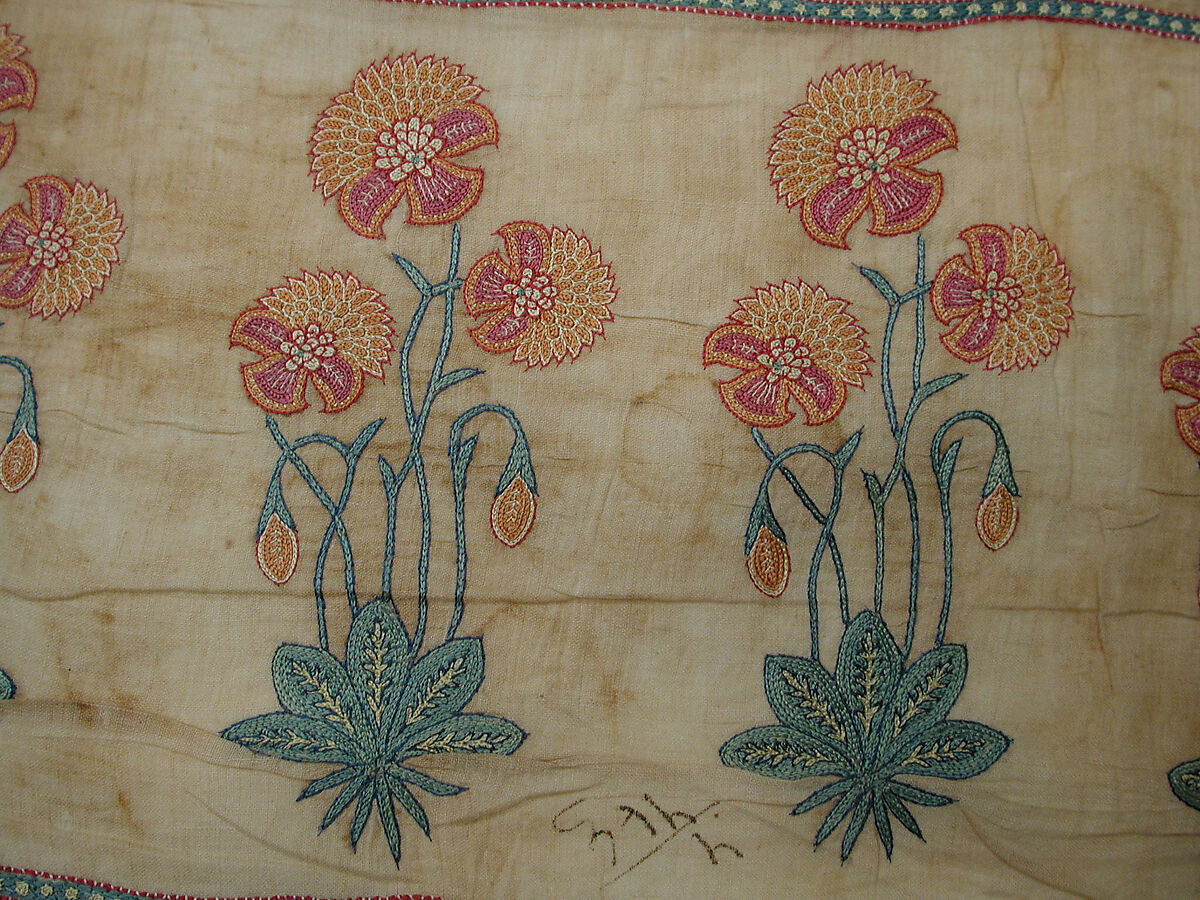 Sash (<Patka>) with a Floral Border, Cotton, silk; plain weave, embroidered